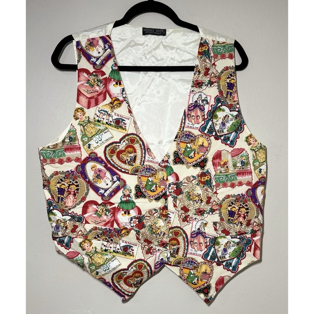 Vintage Saddle River Valentines Vest Adult Size Large Button Heart Love Dolly